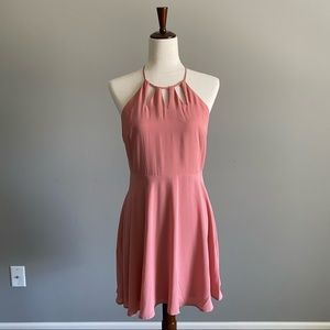 EXPRESS blush pink chiffon skater dress with cutouts at neckline - 6